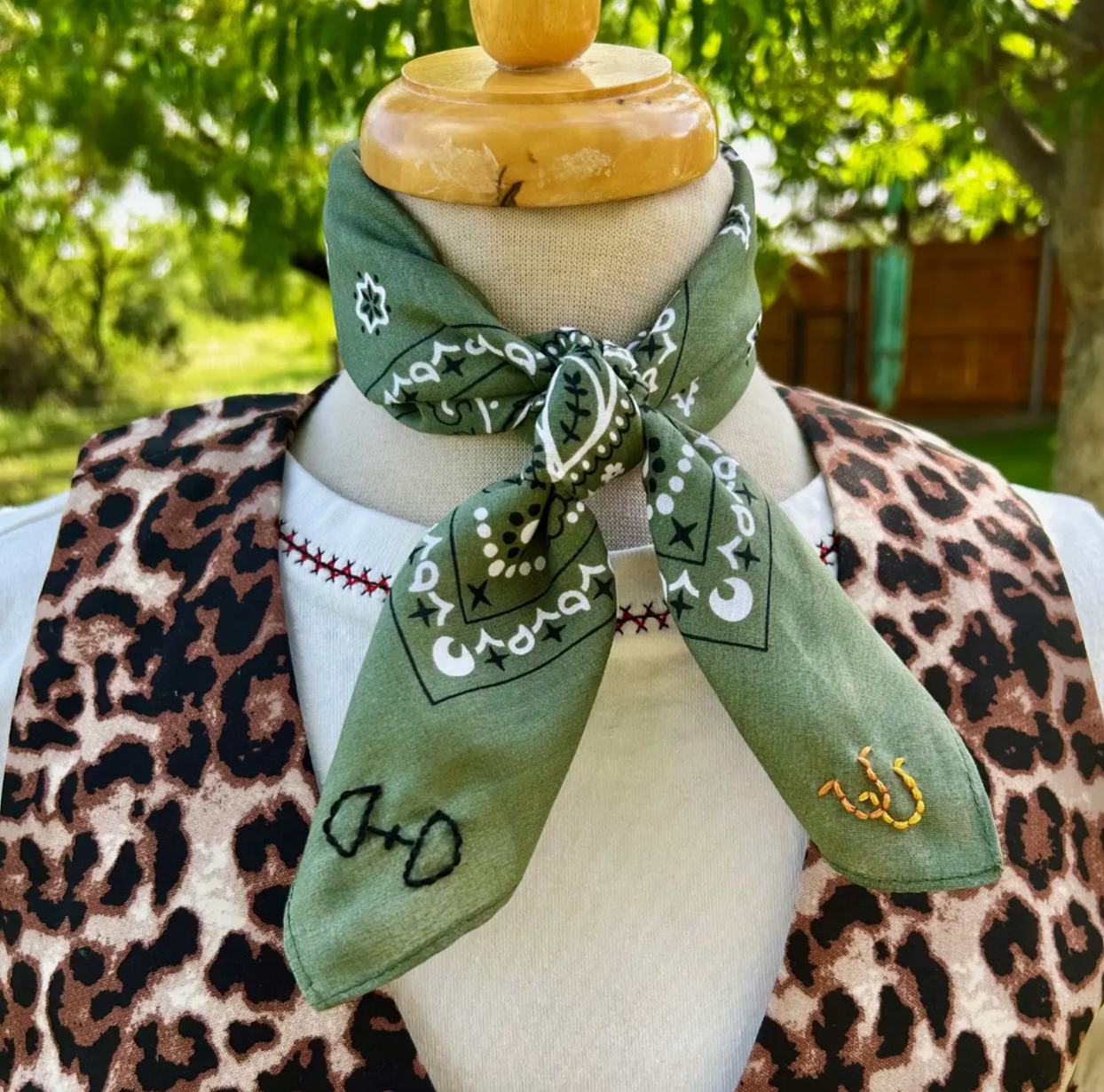 Embroidered Horse Bit Bandana Green