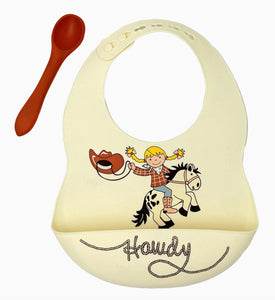 Fresh & Messy Silicone Bib & Spoon Set | Howdy Cowgirl