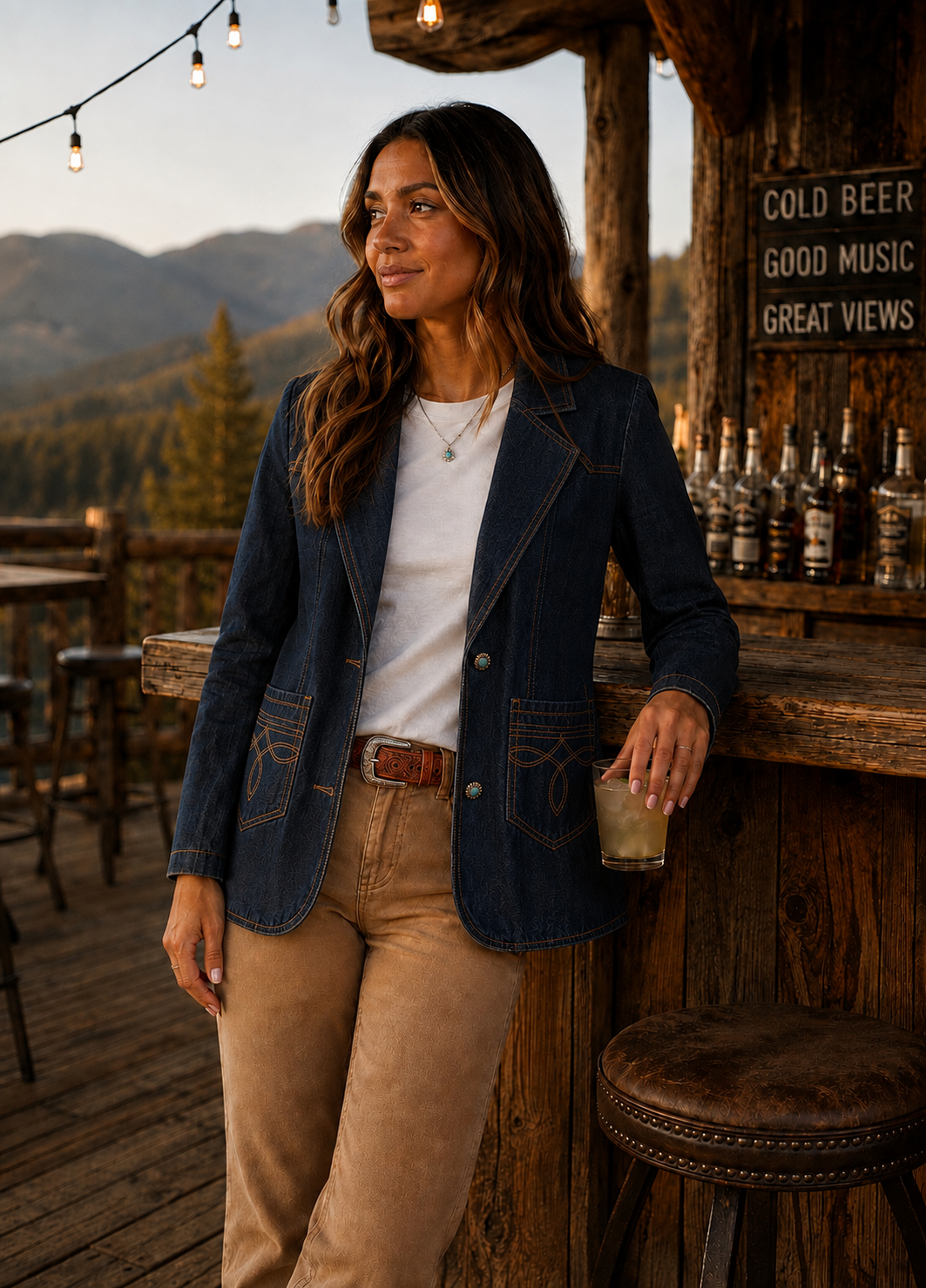 Boot Stitch Denim Blazer