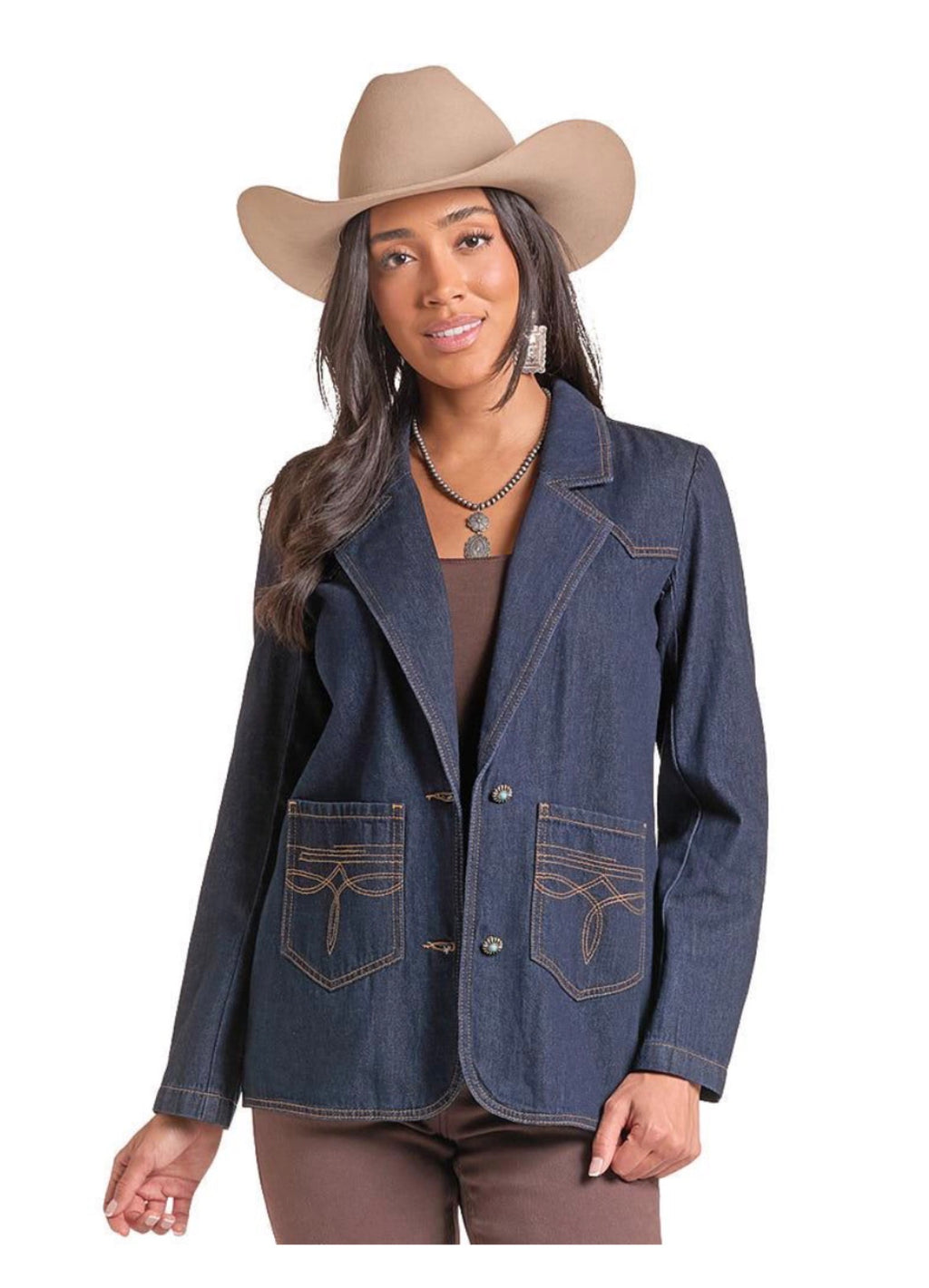 Boot Stitch Denim Blazer