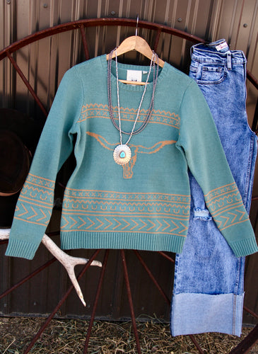 Longhorn Aqua Sweater