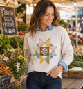 Screen Printed Quilted Patch Work Star Sweatshirt
