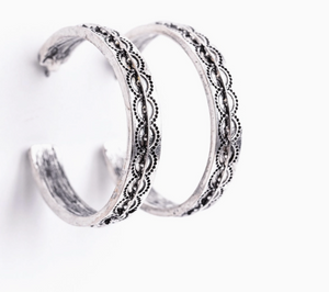 Burnished Silver Tribal Hoop Earrings