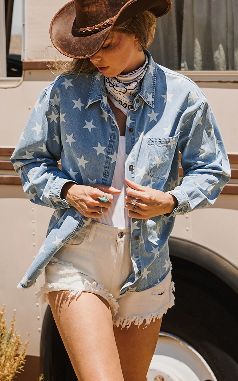 Stars Denim Button Up
