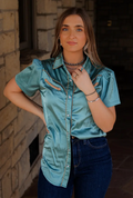 Aqua Silk Rodeo Blouse
