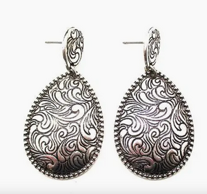 Western Etched Teardrop Dangle Earrings