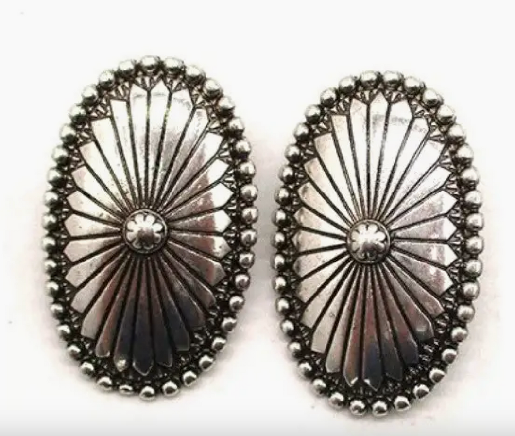 Large Western Oval Concho Earrings