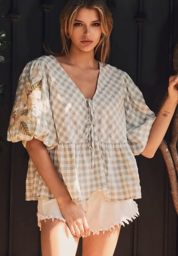 Floral Gingham Blouse