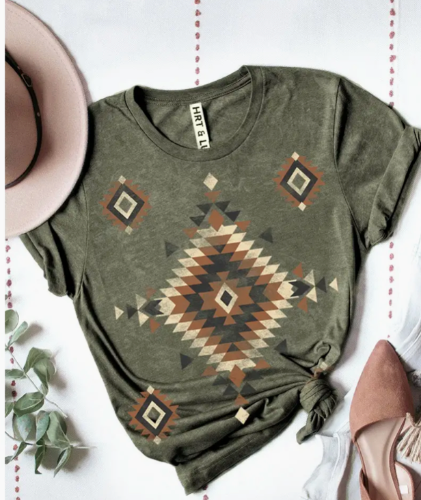 Olive Aztec Tee