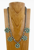 Faux Silver Navajo Pearls Bead with Green Stone Conchos