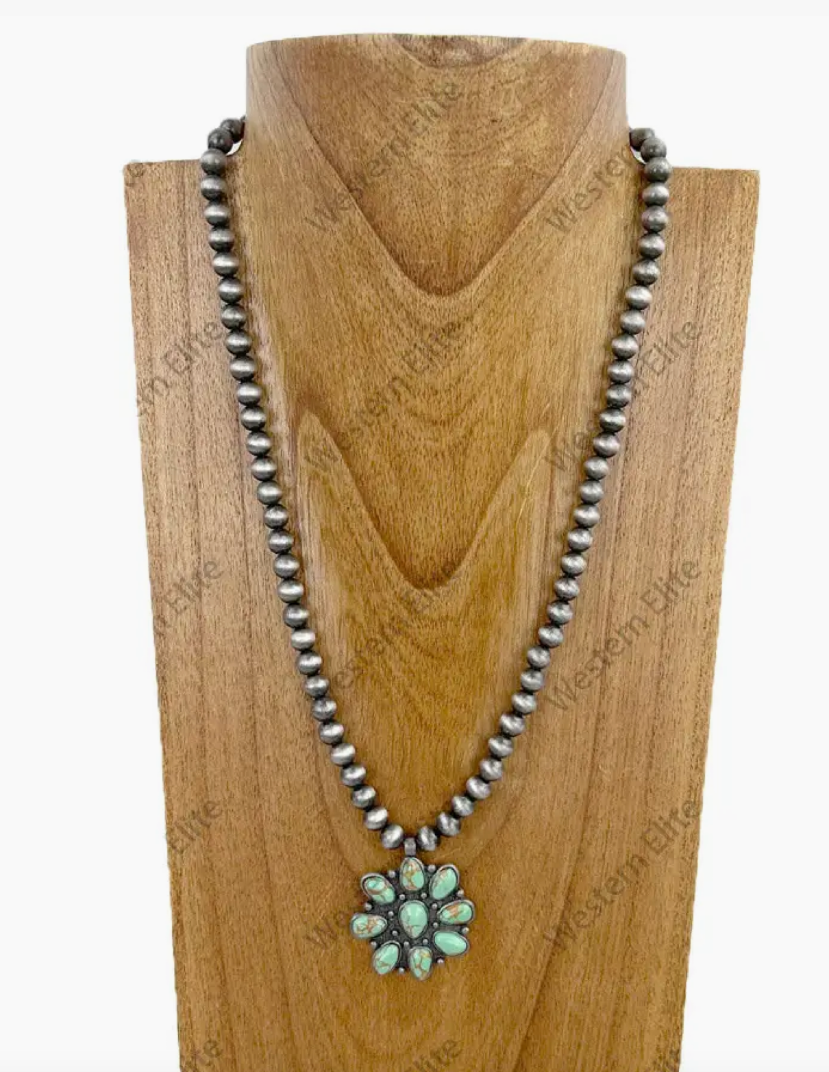 Faux Navajo Style Necklace with Green Stone Pendent