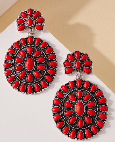 Red Statement Natural Stone Encrusted Earrings